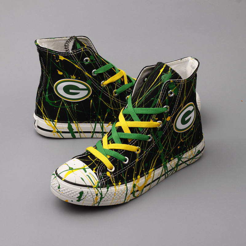 Men's Green Bay Packers Repeat Print High Top Sneakers 005 - Click Image to Close